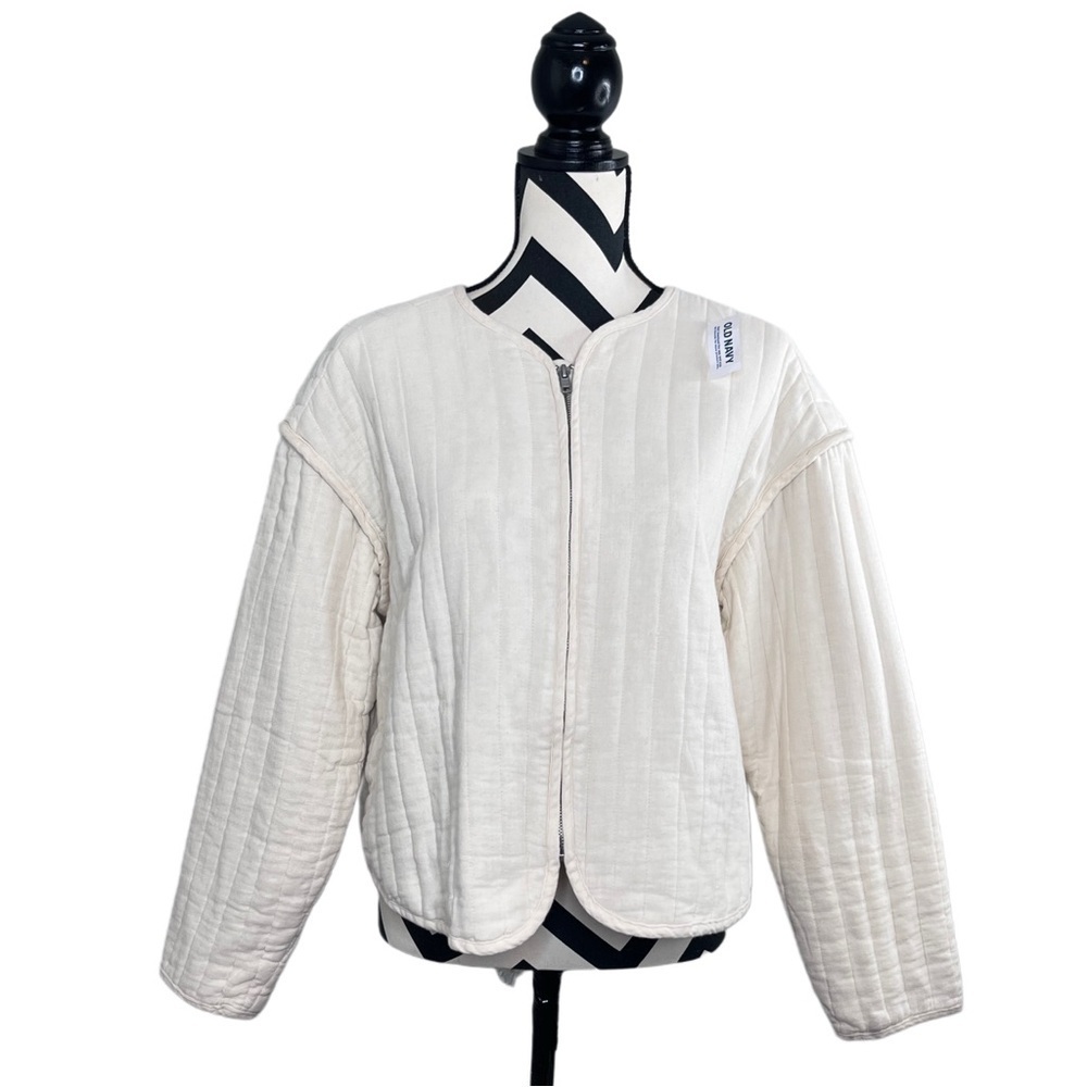 NWT Old Navy Sz M Crafted Bomber Cream Cozy Cashmere Full-Zip Jacket
